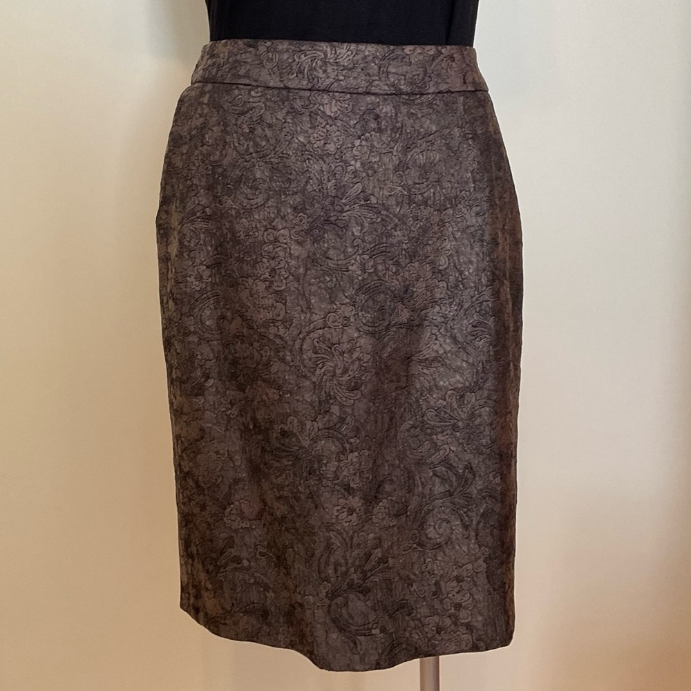 NWT Coldwater Creek Paisley Pencil Skirt Pockets Tan Gray Black Womens Size P10